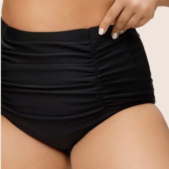 BloomChic Plus Size 3XL Solid Ruched Elastic Waist High Rise Swim Bottom - Picture 3 of 3